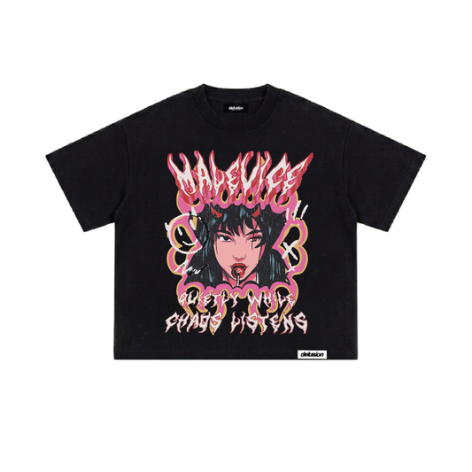 Malevice Fitted Tshirt — dripping graffiti anime girl graphic, front view