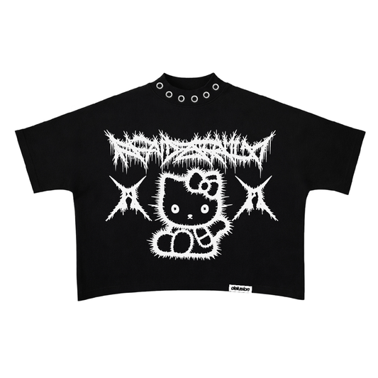 Soft Evil Boxy Tshirt — Hello Kitty in spiky gothic linework, front view